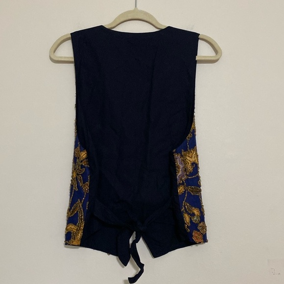 Coldwater Creek Blue Asymmetrical Tie back Top vest women L beaded Y2K Festival - Picture 7 of 8